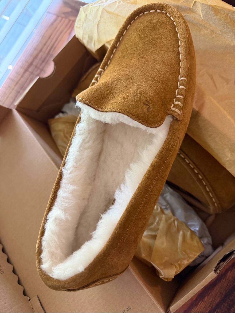 UGG Chestnut Suede Shearling Moccasin Slippers